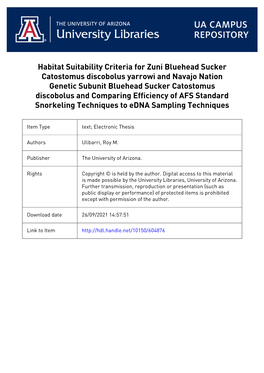 Habitat Suitability Criteria for Zuni Bluehead Sucker Catostomus
