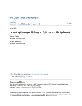 Laboratory Rearing of Phalangium Opilio (Arachnida: Opiliones)