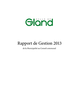 Rapport De Gestion 2013 De La Municipalité Au Conseil Communal
