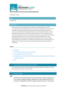 South Mudug Food Security Cluster Meeting Minutes Introduction 1