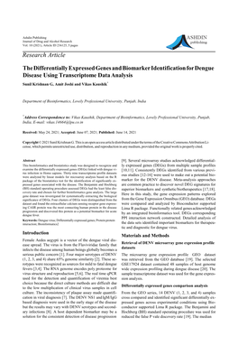 Research Article the Differentially Expressed