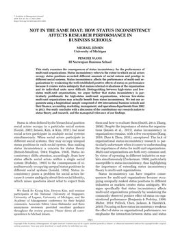 Not in the Same Boat: How Status Inconsistency Affects Research Performance in Business Schools