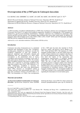 Overexpression of the Γ-TMT Gene in Codonopsis Lanceolata