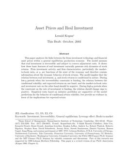 Asset Prices and Real Investment