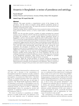 Anaemia in Bangladesh: a Review of Prevalence and Aetiology