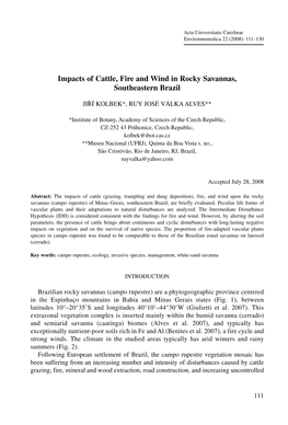 Impacts of Cattle, Fire and Wind in Rocky Savannas, Southeastern Brazil