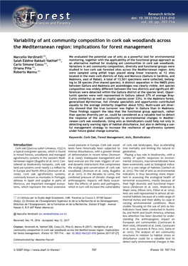 Variability of Ant Community Composition in Cork Oak Woodlands Across the Mediterranean Region: Implications for Forest Management