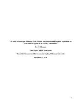 The Effect of Municipal Solid Food Waste Compost Amendment and Fertigation Adjustment on Yield and Fruit Quality in Strawberry Plasticulture