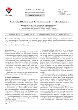 Biodiversity of Filariae (Nematoda: Filariata), Parasites of Birds in Uzbekistan