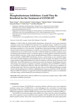 Phosphodiesterase Inhibitors: Could They Be Beneﬁcial for the Treatment of COVID-19?