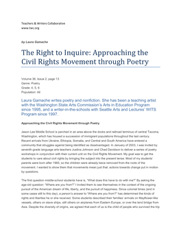 The Right to Inquire: Approaching the Civil Rights Movement Through Poetry