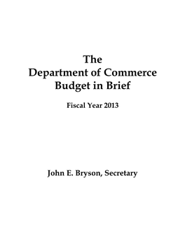 The Department of Commerce Budget in Brief