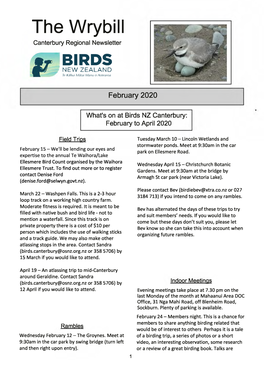 The Wrybill Canterbury Regional Newsletter BIRDS NEW ZEALAND Te Kahui Matai Manu O Aotearoa