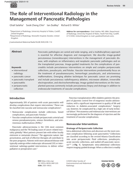 The Role of Interventional Radiology in the Management of Pancreatic Pathologies