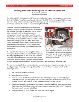 Planning a Hose and Nozzle System for Effective Operations by Jay Comella, Lieutenant Oakland Fire Department