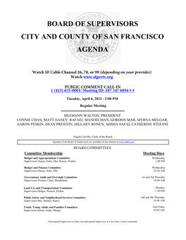 Board of Supervisors City and County of San Francisco Agenda