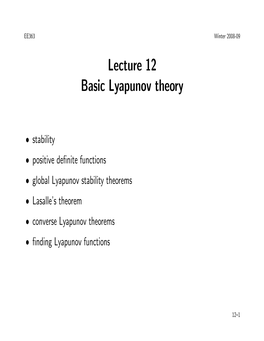 Lecture 12 Basic Lyapunov Theory