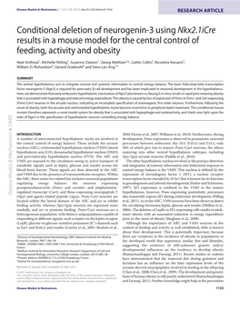 Conditional Deletion of Neurogenin-3 Using Nkx2.1Icre Results in a Mouse Model for the Central Control of Feeding, Activity and Obesity