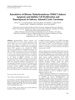 Knockdown of Histone Methyltransferase WHSC1 Induces