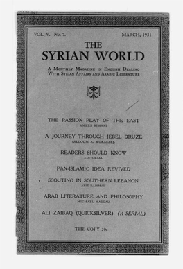 SYRIAN WORLD a MONTHLY MAGAZINE in ENGLISH DEALING with SYRIAN AFFAIRS and ARABIC LITERATURE M