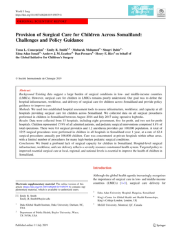 Provision of Surgical Care for Children Across Somaliland: Challenges and Policy Guidance