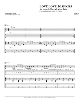 Alkaline Trio (From the 2008 Album AGONY & IRONY) Transcribed by Tristan, Music by Matt Skiba, Dan Andriano, Derek Conamoreefuoco@Gmail.Com Grant