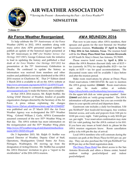January 2016 Newsletter and in Your Unit/Squadron Association Newsletters As Applicable)