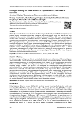 Genotypic Diversity and Clonal Structure of Erigeron Annuus