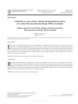 Primer Registro Del Gastrópodo Neritáceo Sin Concha Titiscania Limacina Bergh, 1890 En Colombia