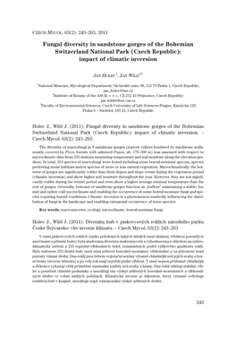 Fungal Diversity in Sandstone Gorges of the Bohemian Switzerland National Park (Czech Republic): Impact of Climatic Inversion