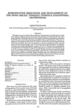 Reproductive Behaviour and Development of the Dung Beetle Typhaeus Typhoeus (Coleoptera, Geotrupidae)