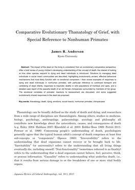 Comparative Evolutionary Thanatology of Grief, with Special Reference to Nonhuman Primates