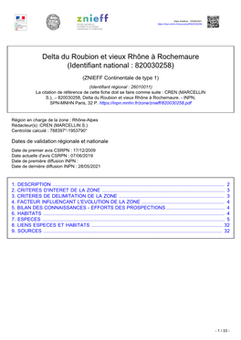 Delta Du Roubion Et Vieux Rhône À Rochemaure (Identifiant National : 820030258)