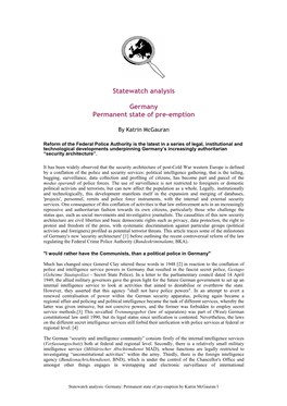 Statewatch Analysis Germany Permanent State of Pre-Emption