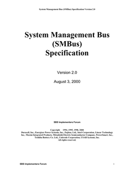 System Management Bus (Smbus) Specification Version 2.0