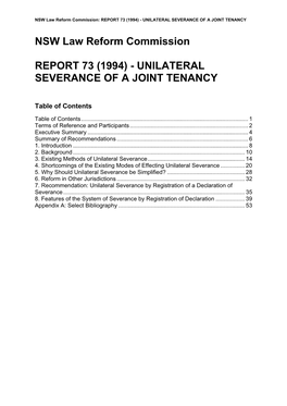 Report 73: Unilateral Severance of a Joint Tenancy