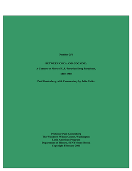 BETWEEN COCA and COCAINE: a Century Or More of U.S.-Peruvian Drug Paradoxes, 1860-1980