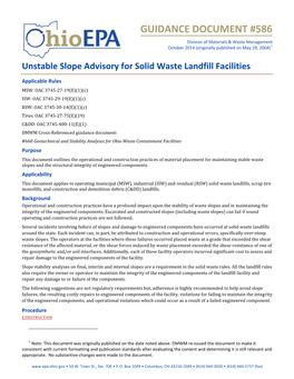 Unstable Slope Advisory for Solid Waste Landfill Facilities (GD #586)