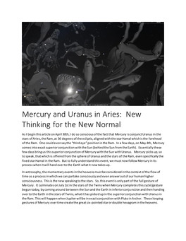 Mercury and Uranus in Aries: New Thinking for the New Normal