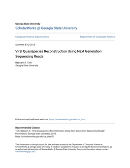 Viral Quasispecies Reconstruction Using Next Generation Sequencing Reads