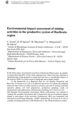 Environmental Impact Assessment of Mining Activities in the Productive System of Basilicata Region