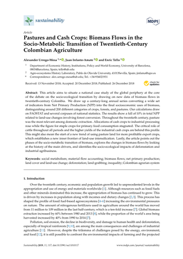 Pastures and Cash Crops: Biomass Flows in the Socio-Metabolic Transition of Twentieth-Century Colombian Agriculture