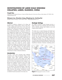 Investigations of Large Scale Sinkhole Collapses, Laibin, Guangxi, China