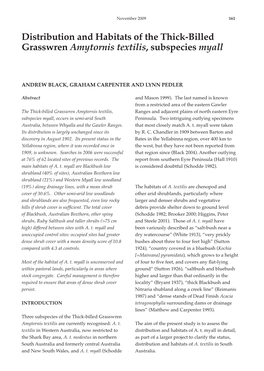 Distribution and Habitats of the Thick-Billed Grasswren Amytornis Textilis, Subspecies Myall