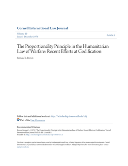 The Proportionality Principle in the Humanitarian Law of Warfare: Recent Efforts at Codification