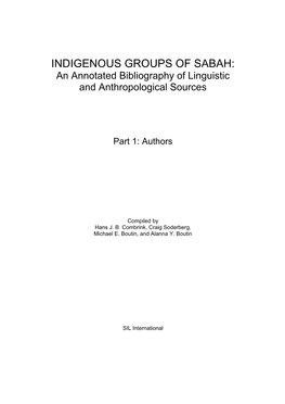 INDIGENOUS GROUPS of SABAH: an Annotated Bibliography of Linguistic and Anthropological Sources