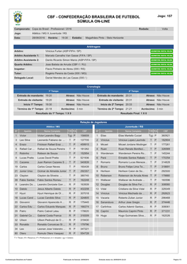 CBF - CONFEDERAÇÃO BRASILEIRA DE FUTEBOL Jogo: 157 SÚMULA ON-LINE