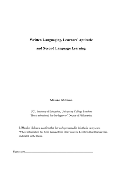 Written Languaging, Learners' Aptitude and Second Language