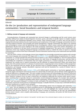 Production and Representation of Endangered Language Communities: Social Boundaries and Temporal Borders