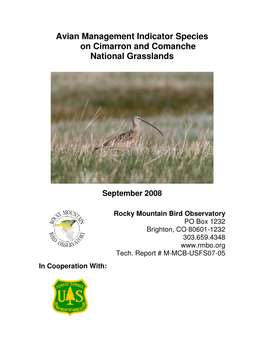 Avian Management Indicator Species on Cimarron and Comanche National Grasslands